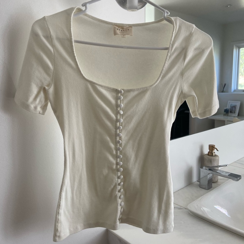 Sezane Cream Button-Down Women's Top